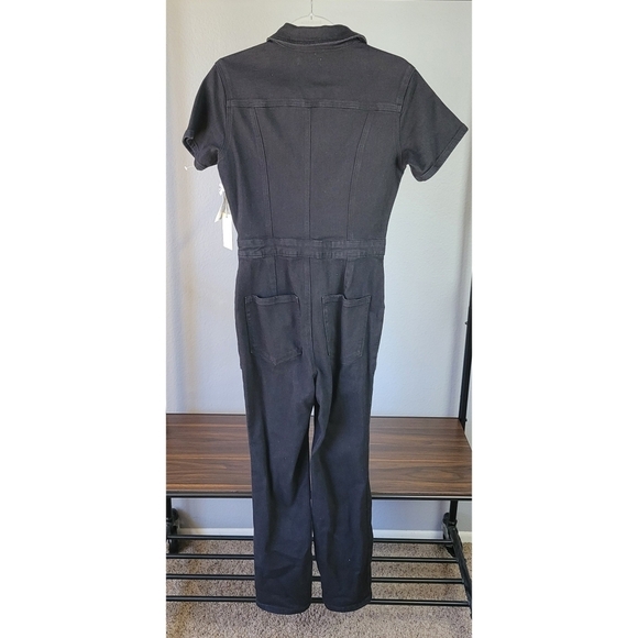GOOD AMERICAN // fit for success short sleeved zip front stretch denim jumpsuit - Picture 5 of 7